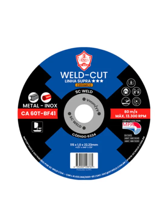 Disco de Corte Cerâmico WELD CUT 4½” X 1,00MM X 7/8″ SUPRA CA